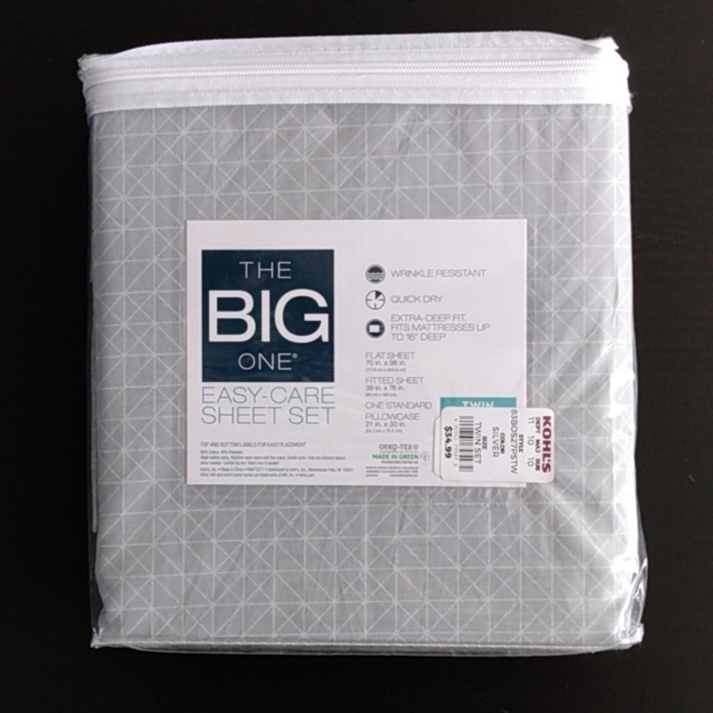 The Big One® Easy Care 275 Thread Count Twin Sheet Set - Gray Gridlock